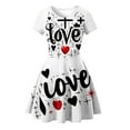 thumbnail image 1 of JAJAHO Girls Short Sleeve Love Letter Print Casual Valentine's Day Crew Neck Mini Dress Age 1-9 Years Trendy Dresses, 1 of 3