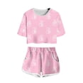 thumbnail image 1 of JAJAHO Girls Short Sleeve Set Gesture Print Summer Outfit Crop Top And Shorts 2 Piece Set For Kids Teens 4-14Y Cute Outfits, 1 of 2