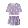 thumbnail image 1 of JAJAHO Girls Short Sleeve Set Gesture Print Summer Outfit Crop Top And Shorts 2 Piece Set For Kids Teens 4-14Y Lovely Outfits, 1 of 2
