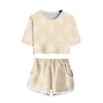 thumbnail image 1 of JAJAHO Girls Short Sleeve Set Gesture Print Summer Outfit Crop Top And Shorts 2 Piece Set For Kids Teens 4-14Y Soft Outfits, 1 of 2