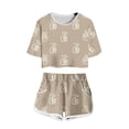 thumbnail image 1 of JAJAHO Girls Short Sleeve Set Gesture Print Summer Outfit Crop Top And Shorts 2 Piece Set For Kids Teens 4-14Y Stylish Outfits, 1 of 2