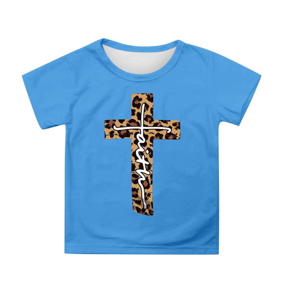 JAJAHO Girls Short Sleeve T Shirt Leopard Graphic Tees Crew Neck Loose Fit Summer Tops For Kids 3-13Y