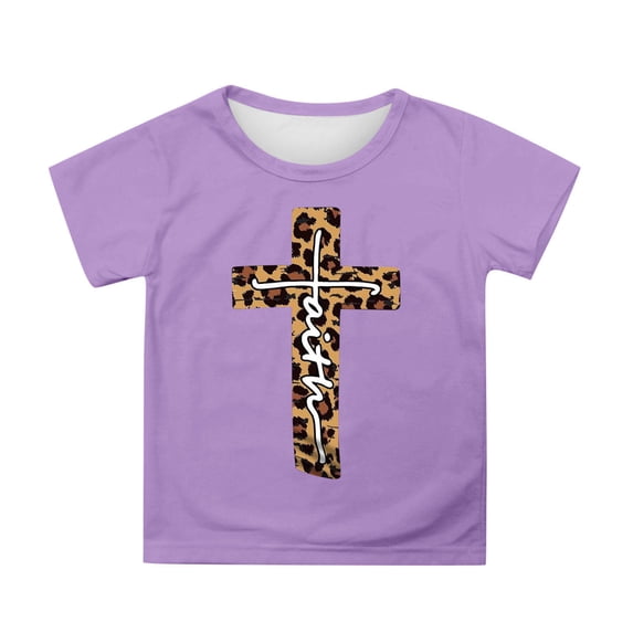 JAJAHO Girls Short Sleeve T Shirt Leopard Graphic Tees Crew Neck Loose Fit Summer Tops For Kids 3-13Y