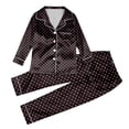 thumbnail image 1 of JAJAHO Girls Silk Satin Home Clothes 2 Piece Outfits Long Sleeve Button Down Collared Shirt And Pants Set For Kids 3-14 Years Soft Outfit, 1 of 4
