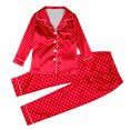thumbnail image 1 of JAJAHO Girls Silk Satin Home Clothes 2 Piece Outfits Long Sleeve Button Down Collared Shirt And Pants Set For Kids 3-14 Years Stylish Outfit, 1 of 4