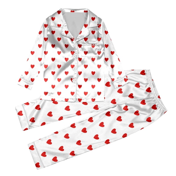 JAJAHO Girls Silk Satin Home Clothes 2 Piece Outfits Long Sleeve Button Down Collared Shirt And Pants Set For Kids 3-14 Years Trendy Outfit