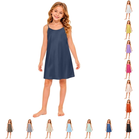JAJAHO Girls Sleeveless Nightgown Spaghetti Strap Pajamas Dress For Kids Sleepwear, 5-14 Years