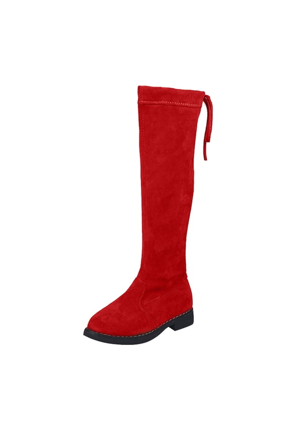 Girls Suede Knee High Boots Non Elastic Drawstring Zipper Solid Color Boots Comfy Shoes
