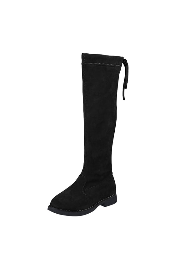 Girls Suede Knee High Boots Non Elastic Drawstring Zipper Solid Color Boots Stylish Shoes