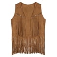 thumbnail image 1 of JAJAHO Girls Suede Tassels Vest Cowgirl Outfits Ethnic Style Sleeveless Open Front Fashion Jacket Bohemian Kids Clothing 5-12 Years Hippie Soft Tops, 1 of 7