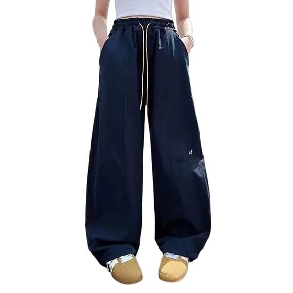 JAJAHO Girls Summer Casual Pants Lightweight Sportswear For Kids Teens Wide Leg Elastic Waist Drawstring Pants 5-16Y Versatile Trousers