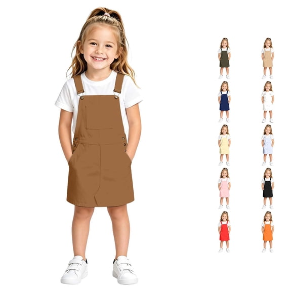 JAJAHO Girls Summer Clothes Overall Dress For Kids Girl Casual Loose Fit Adjustable Straps Mini Pinafore Dresses With Pockets 4-13Y Stylish Dresses