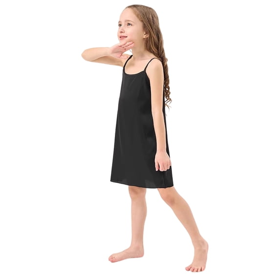 JAJAHO Girls Summer Silk Satin Dress Spaghetti Strap Scoop Neck Mini Dress Relaxation Home Clothes For Kids 5-14 Years Lightweight Stylish Dresses