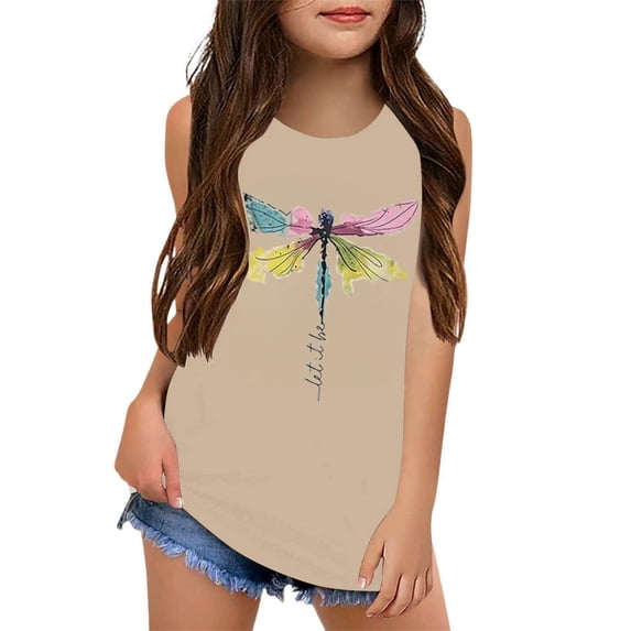 JAJAHO Girls Summer Tank Tops For Kids Girl Sleeveless Loose Fit Crew Neck Casual Cute Graphic Tees Beach Shirts 2-10Y Stylish Onesie
