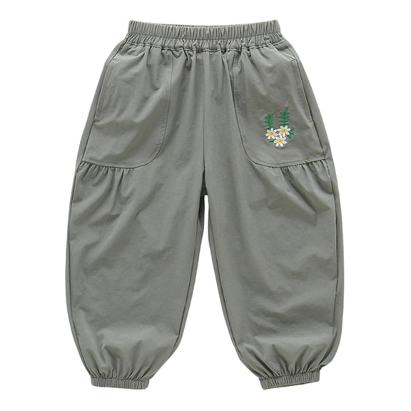 JAJAHO Girls Sweatpants Floral Embroidered Summer Breathable Kids Elastic Waist Ankle-Tied Joggers Pants 2-8Y Stylish Trousers