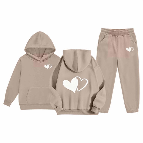 JAJAHO Girls Sweatsuit 2 Piece Outfits Heart Printed Long Sleeve Hoodie And Sweatpants Jogger Set For Kids 2-13Y