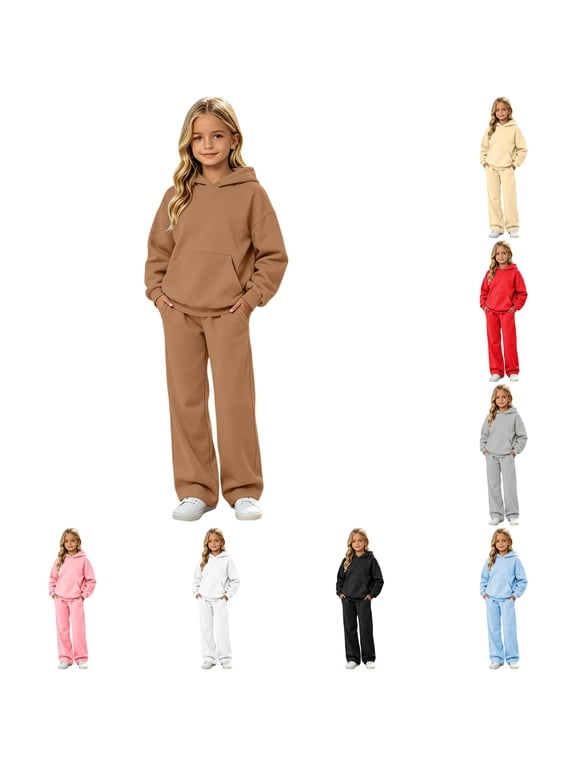 Girls Sweatsuit 2 Piece Set Long Sleeve Hoodie And Sweatpants Jogger Set Athletic Track Suit For Kids 5-16Y