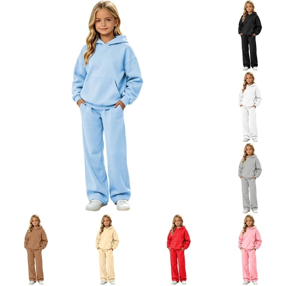 JAJAHO Girls Sweatsuit 2 Piece Set Long Sleeve Hoodie And Sweatpants Jogger Set Athletic Track Suit For Kids 5-16Y
