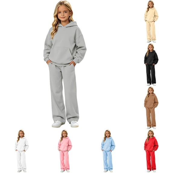 JAJAHO Girls Sweatsuit 2 Piece Set Long Sleeve Hoodie And Sweatpants Jogger Set Athletic Track Suit For Kids 5-16Y