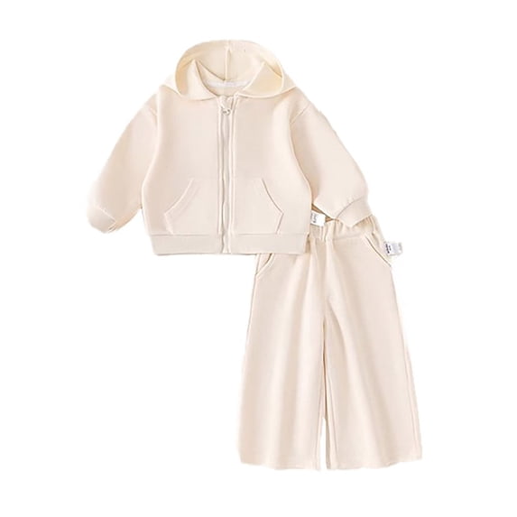 JAJAHO Girls Sweatsuit Two Piece Set Long Sleeve Zip Up Hoodies And Wide Leg Sweatpants Lightweight Spring Outfits For Kids 2-8Y Comfortable Outfit