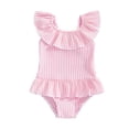 thumbnail image 1 of JAJAHO Girls Swimsuit Kids Bathing Suit Summer Stripe Ruffle One Piece Swimwear Size 1-5 Years Comfortable Swimwear, 1 of 4