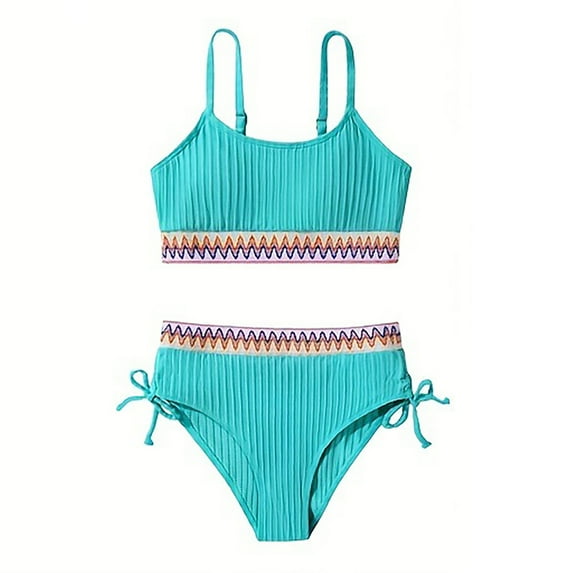 JAJAHO Girls Swimsuits Two Piece Bathing Suit High Waist Tummy Control Bikini Set 9-16 Years Color Block Stylish Swimwear