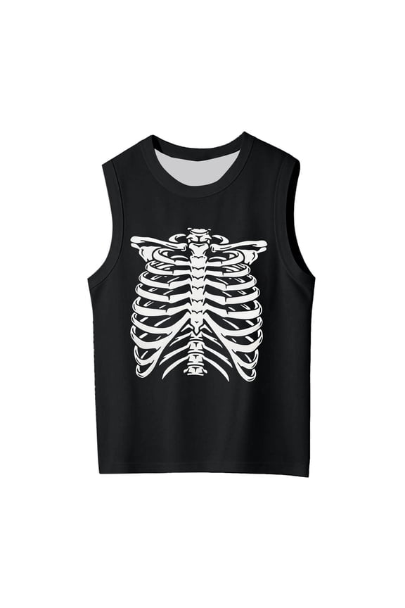 Girls Tank Top Sleeveless Graphic Tees For Kids 3-14Y Skeleton Printed Loose Fit Casual Playwear Summer Girl Clothes Stylish Tops