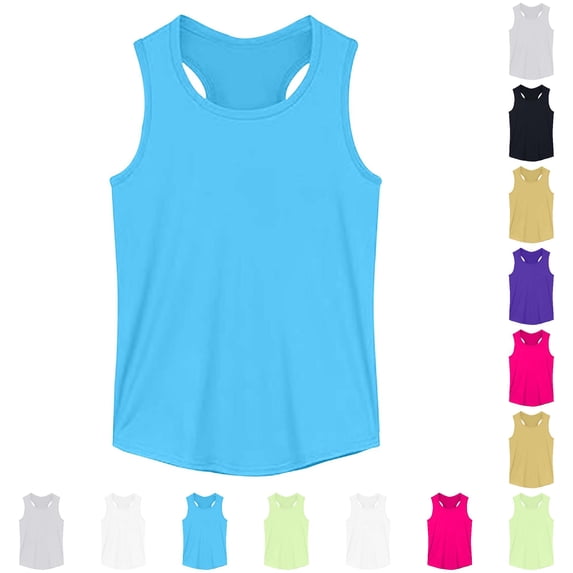 JAJAHO Girls Tank Tops Athletic Workout Racerback Summer Stretch Soft Sleeveless Crew Neck Basic Top For Kids Teens 1-17Y Sportswear