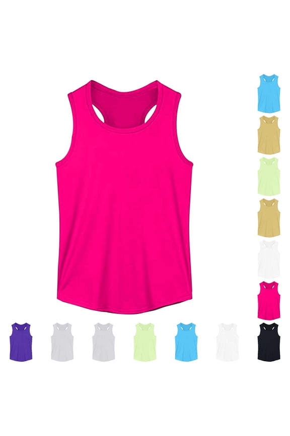 Girls Tank Tops Athletic Workout Racerback Summer Stretch Soft Sleeveless Crew Neck Basic Top For Kids Teens 1-17Y Sportswear