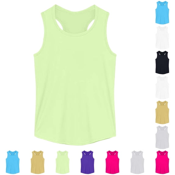 JAJAHO Girls Tank Tops Athletic Workout Racerback Summer Stretch Soft Sleeveless Crew Neck Basic Top For Kids Teens 1-17Y Sportswear