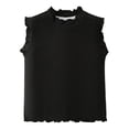 thumbnail image 1 of JAJAHO Girls Tank Tops For Kids Lettuce Trim Sleeveless Summer Top Crew High Neck Lightweight Solid Color Ribbed Basic Tee Ages 1-10 Years, 1 of 5
