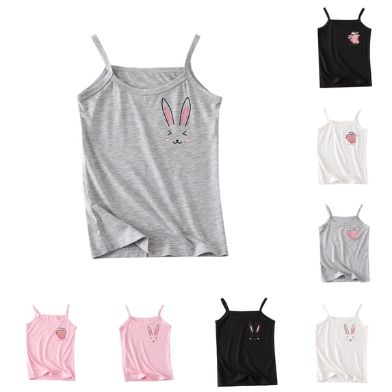 JAJAHO Girls Tank Tops Stretchy Soft Cute Print Undershirt Spaghetti Strap Base Layering Camisole Kids Girl Summer Cotton Clothes 2-12Y