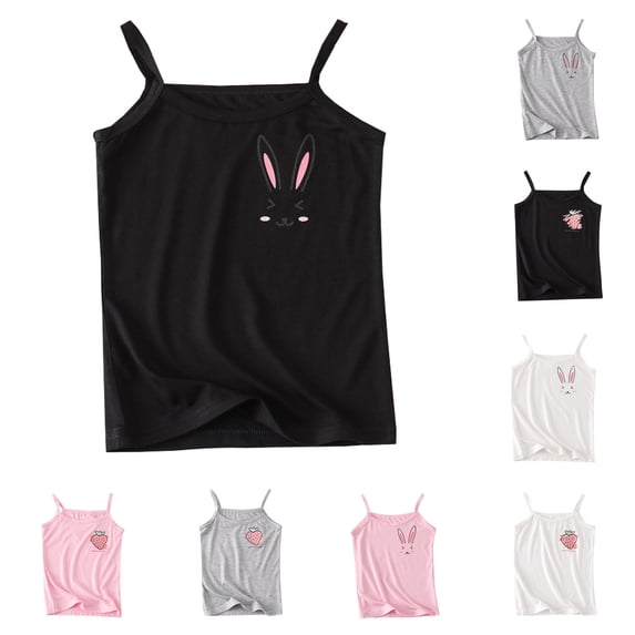 JAJAHO Girls Tank Tops Stretchy Soft Cute Print Undershirt Spaghetti Strap Base Layering Camisole Kids Girl Summer Cotton Clothes 2-12Y