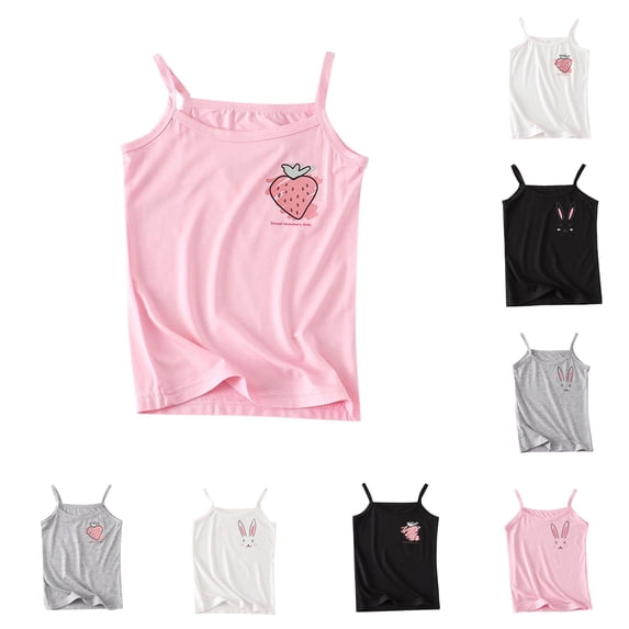 JAJAHO Girls Tank Tops Stretchy Soft Cute Print Undershirt Spaghetti Strap Base Layering Camisole Kids Girl Summer Cotton Clothes 2-12Y