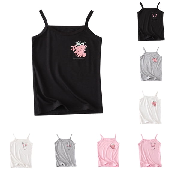JAJAHO Girls Tank Tops Stretchy Soft Cute Print Undershirt Spaghetti Strap Base Layering Camisole Kids Girl Summer Cotton Clothes 2-12Y