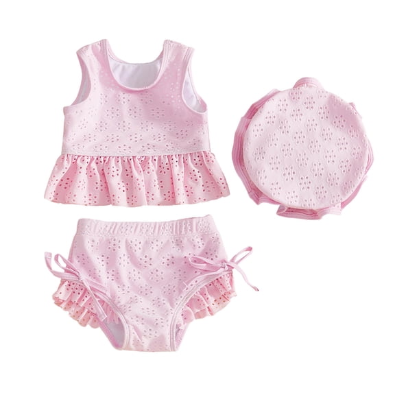 JAJAHO Girls Tankini Set Summer Swimwear Sleeveless Ruffle Top Bottom Cute Swimsuits With Hat Outfit For Baby Toddler Beach Pool Comfortable Swimwear