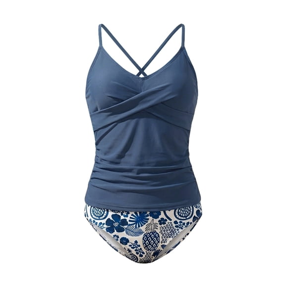 JAJAHO Girls Tankini Set Two Piece Swimsuit Teens Criss Cross Back Twist Front Swim Top Floral Briefs Bottoms For Kids 9-16 Years Trendy Swimwear