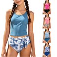 thumbnail image 1 of JAJAHO Girls Tankini Swimsuits Two Piece Swimwear Hallow Out Backless Swim Tank Tops And High Waisted Briefs Bottom Set For Kids Teens 7-16Y Stylish Beachwear, 1 of 5