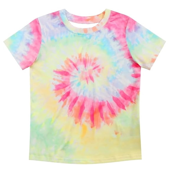 JAJAHO Girls Tie Dye T Shirt Girl Summer Clothes Casual Round Neck Short Sleeve Relaxed Fit Graphic Tee For Kids Soft Tops