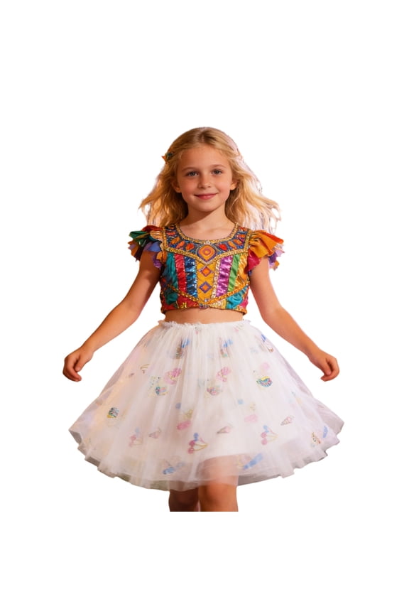 Girls Tutu Skirt 2-9 Years Kids Tulle Cartoon Embroidery Sequins Party Princess Skirts Dancing Ballet Cozy Skirt