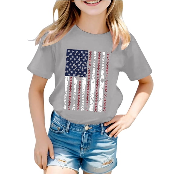 JAJAHO Girls US National Flag T Shirt Casual Round Neck Short Sleeve Graphic Tee 4Th Of July Independence Day Clothes 250 Years Top