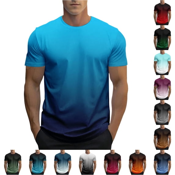 JAJAHO Gradient T Shirts For Men Graphic Tees Summer Crew Neck Short Sleeve Loose Fit Casual Sports Shirts Soft Tops
