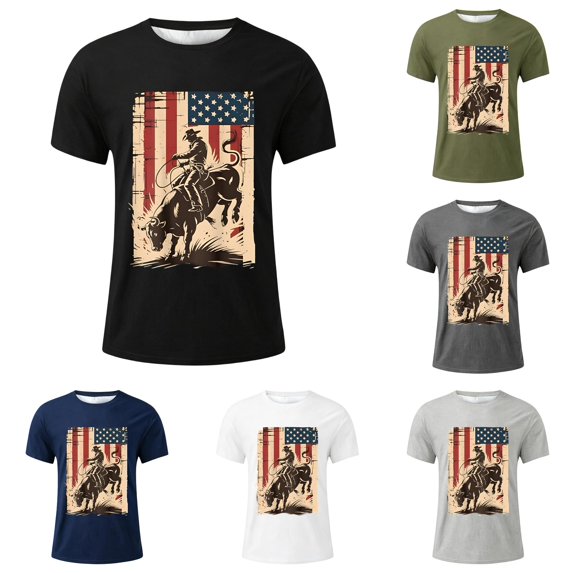 JAJAHO Graphic Tees For Boys Western Cowboy Printed Short Sleeve Crew Neck Loose Fit Kids T Shirt 2-13Y
