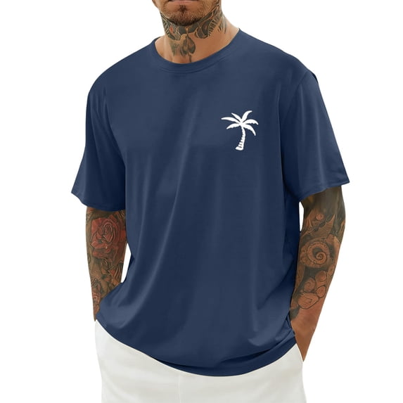 JAJAHO Graphic Tees For Men Short Sleeve T-Shirts Tropical Print Comfortable Casual Crew Neck Beach Top Summer Hawaiian Shirts Leisure Tops