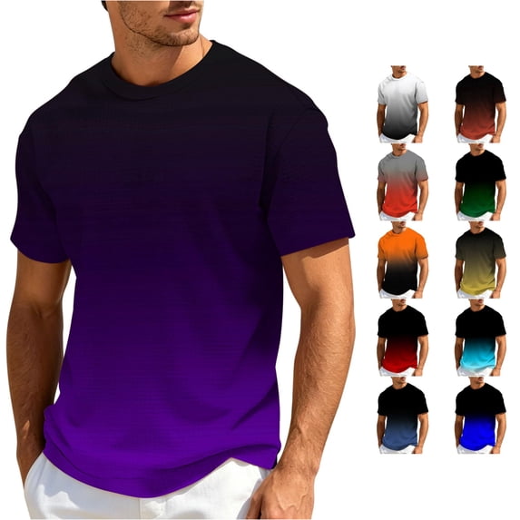 JAJAHO Graphic Tees Men Gradient T Shirt Casual Summer Short Sleeve Loose Fit Crew Neck Tshirts Trendy Tops