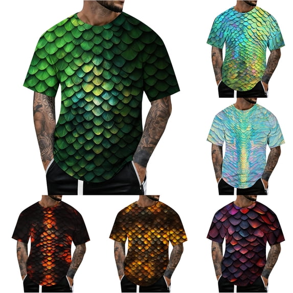 JAJAHO Graphic Tees Men Short Sleeve Funny Scale 3D Printed Short Sleeve Crew Neck Loose Fit T Shirt Soft Tops