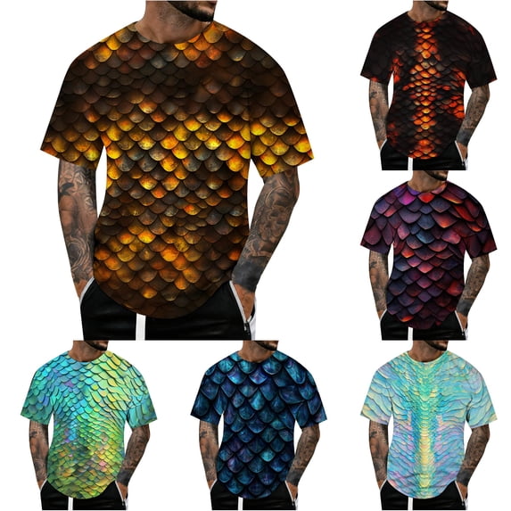 JAJAHO Graphic Tees Men Short Sleeve Funny Scale 3D Printed Short Sleeve Crew Neck Loose Fit T Shirt Soft Tops