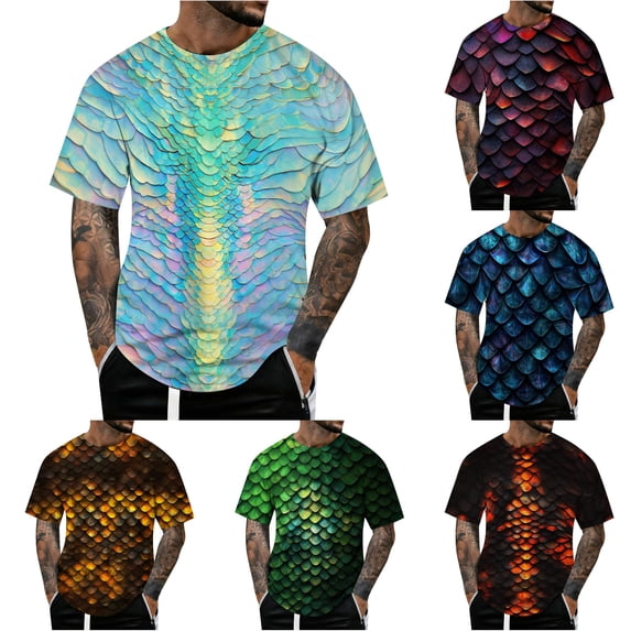 JAJAHO Graphic Tees Men Short Sleeve Funny Scale 3D Printed Short Sleeve Crew Neck Loose Fit T Shirt Trendy Tops
