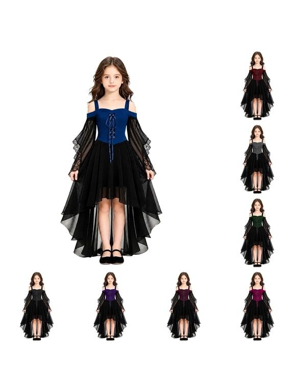 Halloween Dresses For Girls Renaissance Off The Shoulder High-Low Pirate Gothic Dress