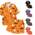 thumbnail image 1 of JAJAHO Halloween Girls Pajama Sets Pumpkin Ghost Short Sleeve Button Up Shirts And Shorts 2 Piece Set 2-13Y, 1 of 4